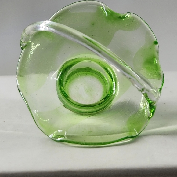 Vintage Miniature Dollhouse Green Glass Basket With Ruffled Edge and Clear Glass - Picture 13 of 16